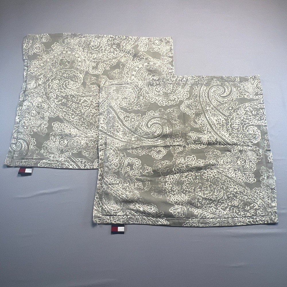 Set of 2 Tommy Hilfiger Paisley Lumbar Pillows Cover Gray 100% Cotton 20" x 21"